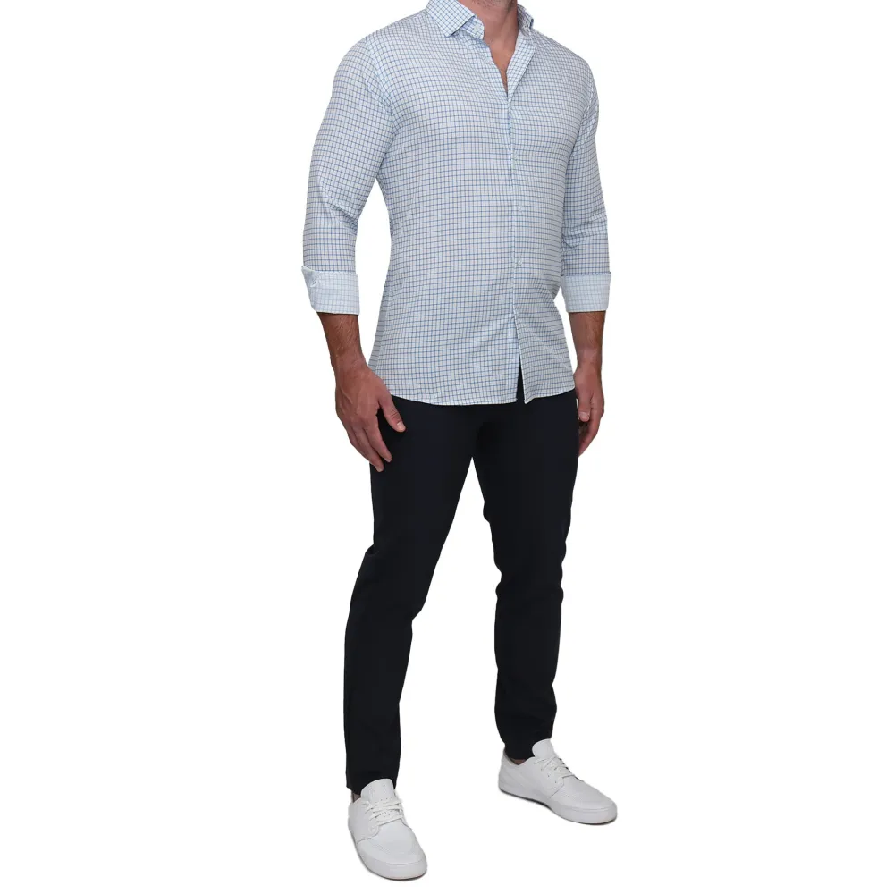 State and Liberty "The Soho" Light Blue Windowpane| Dress Shirts
