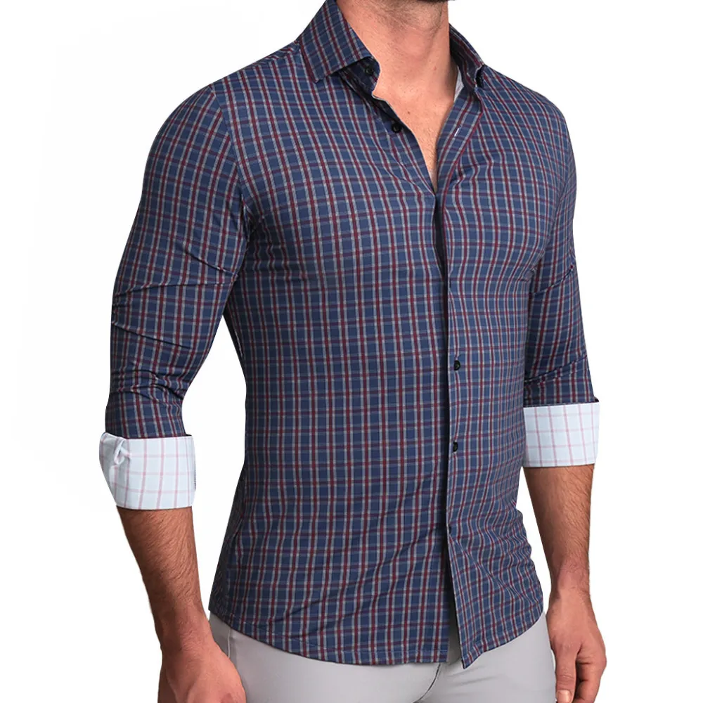 State and Liberty "The Spencer" Sport Shirt - Maroon, Navy, & White Plaid| Casual Long Sleeves|Long Sleeve Button Downs