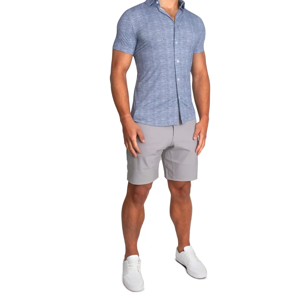 State and Liberty "The Troy" Navy Printed Linen Short Sleeve Button Down| T-shirts|Polos