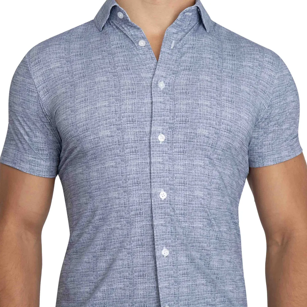 State and Liberty "The Troy" Navy Printed Linen Short Sleeve Button Down| T-shirts|Polos