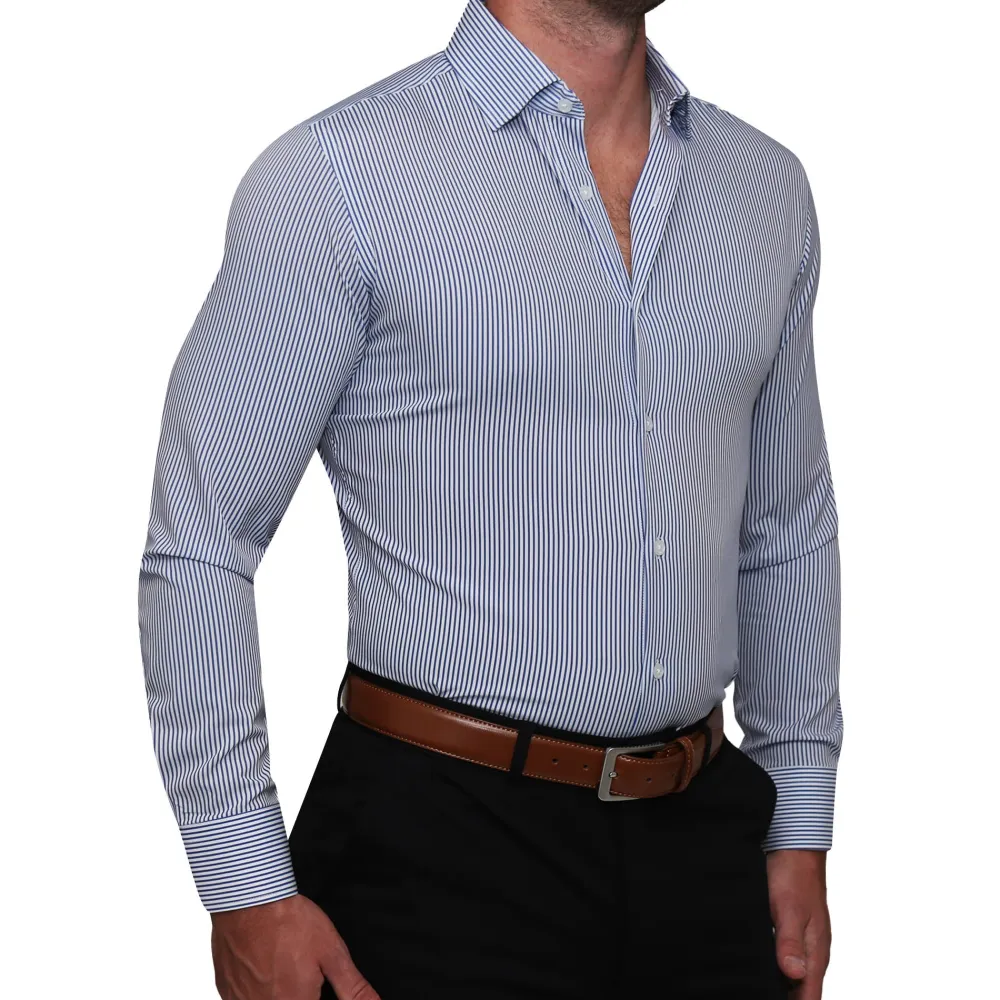 State and Liberty "The Tucker" Mid-Blue Bengal Stripe| Dress Shirts