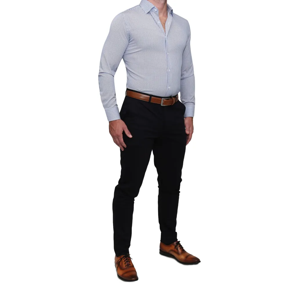 State and Liberty "The Tucker" Mid-Blue Bengal Stripe| Dress Shirts