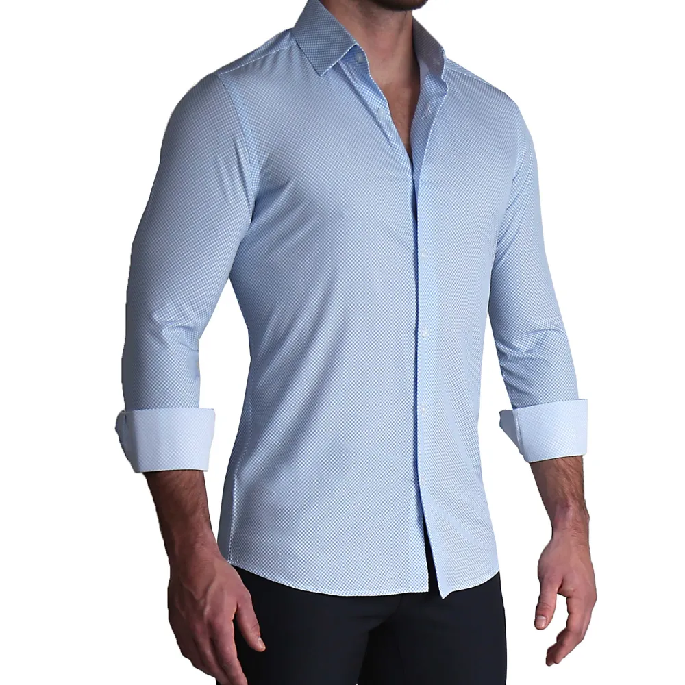 State and Liberty "The Vernor" Light Blue Square Check Print| Dress Shirts