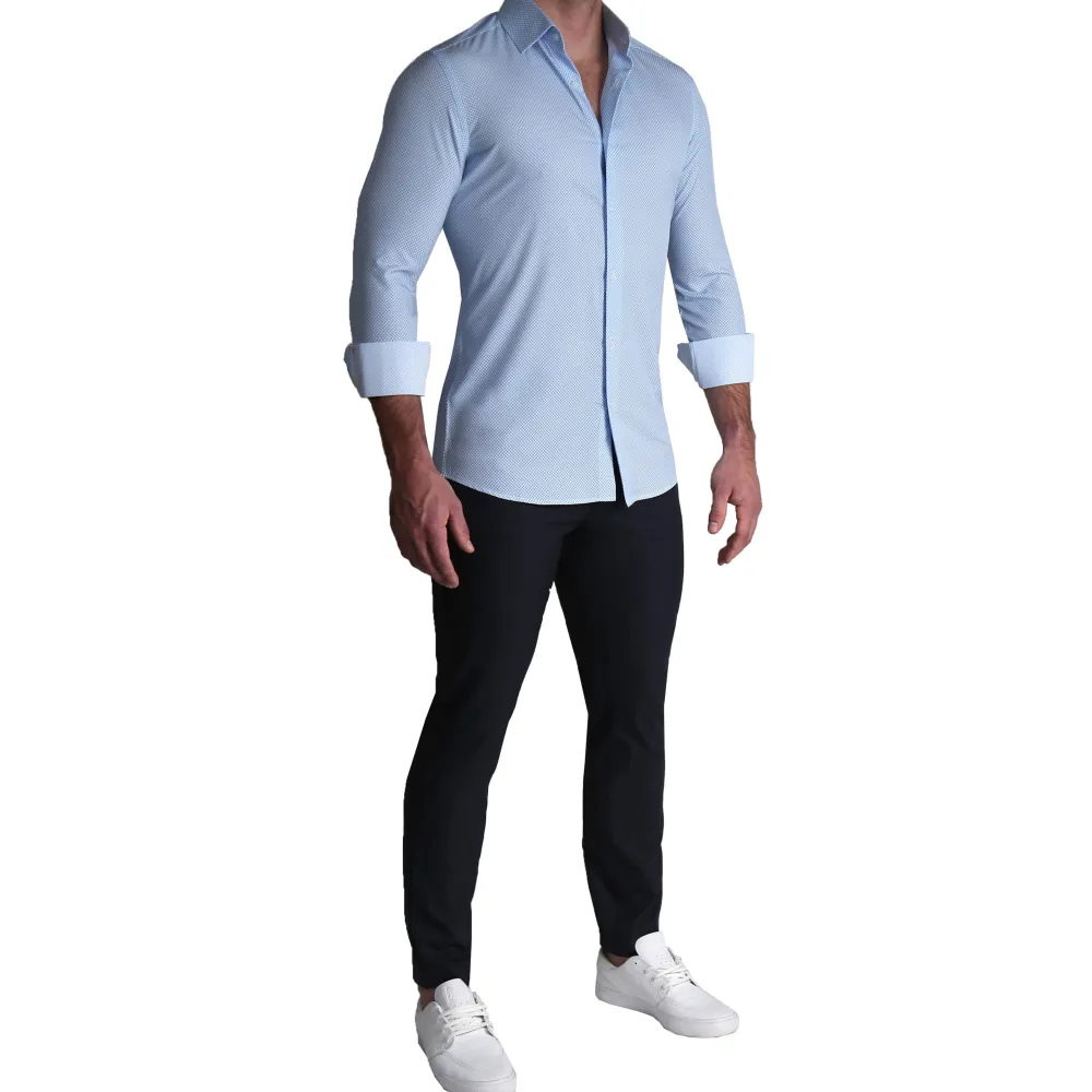 State and Liberty "The Vernor" Light Blue Square Check Print| Dress Shirts