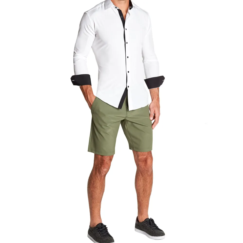 State and Liberty "The Vincent" Solid White with Black Accents| Dress Shirts