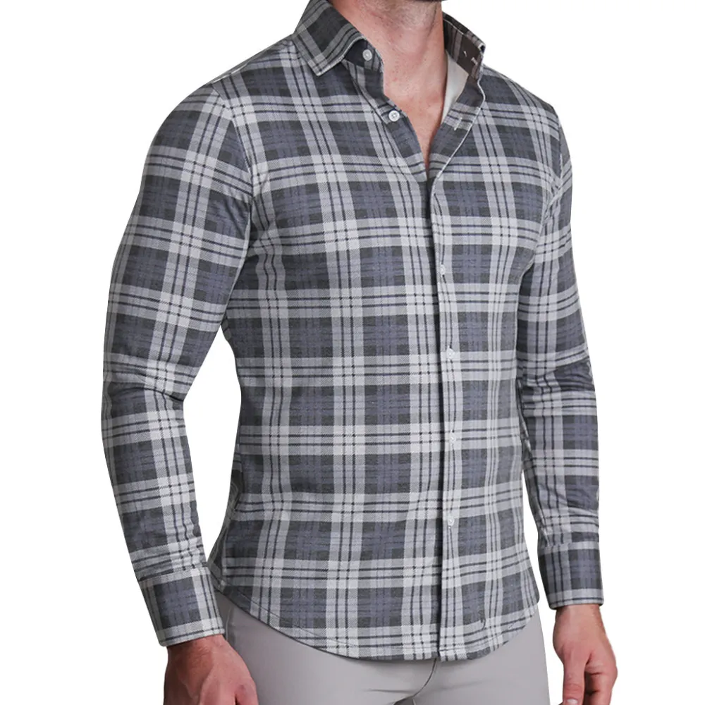 State and Liberty "The Warner" Grey and White Windowpane Casual Button Down| Casual Long Sleeves|Long Sleeve Button Downs