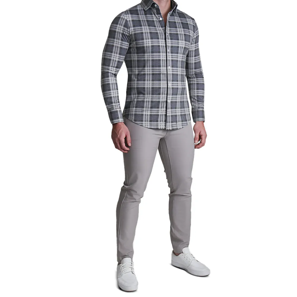 State and Liberty "The Warner" Grey and White Windowpane Casual Button Down| Casual Long Sleeves|Long Sleeve Button Downs