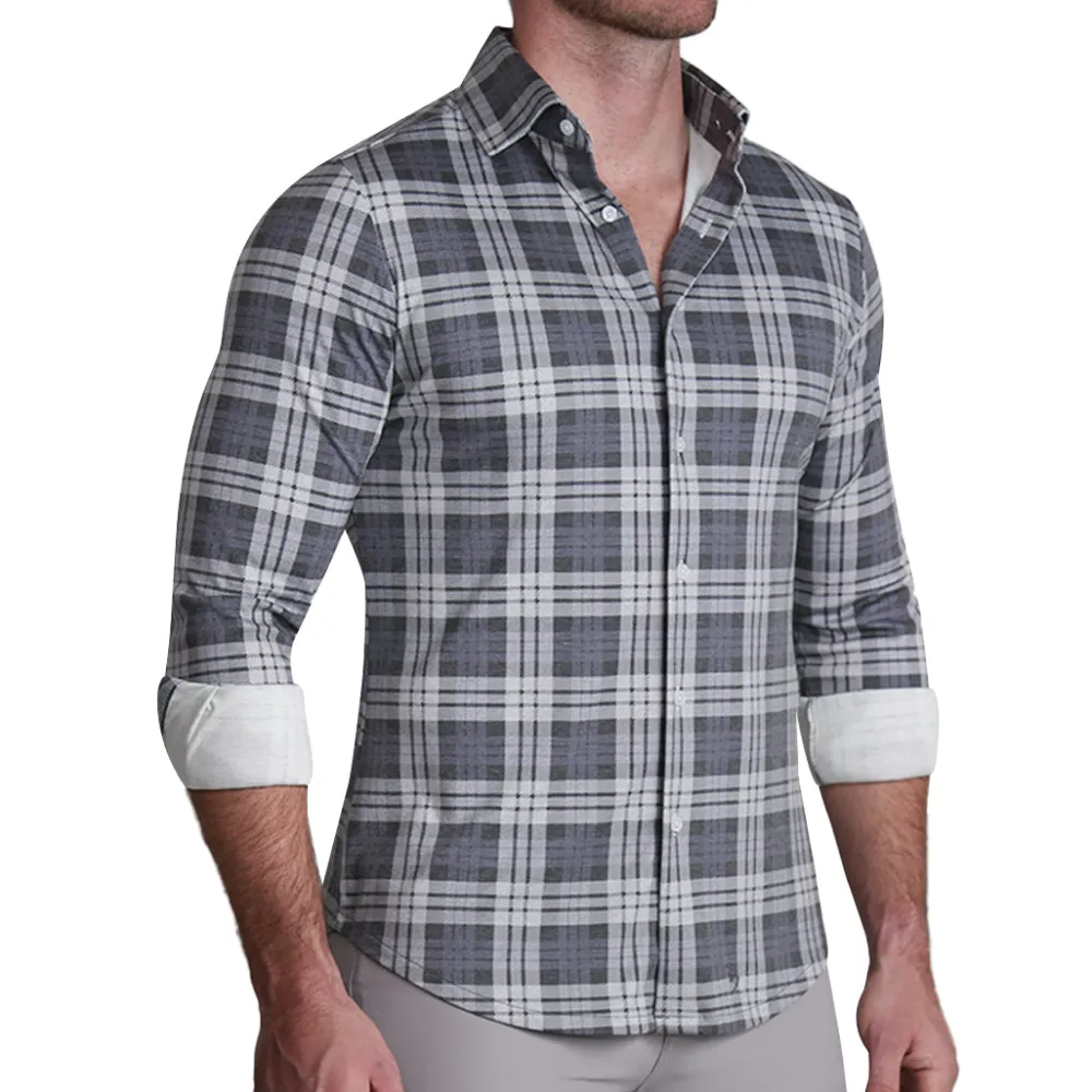State and Liberty "The Warner" Grey and White Windowpane Casual Button Down| Casual Long Sleeves|Long Sleeve Button Downs