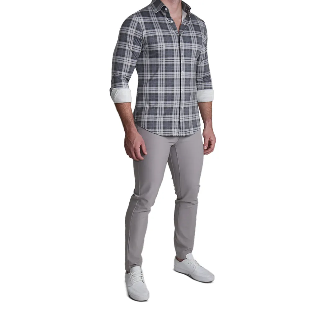 State and Liberty "The Warner" Grey and White Windowpane Casual Button Down| Casual Long Sleeves|Long Sleeve Button Downs