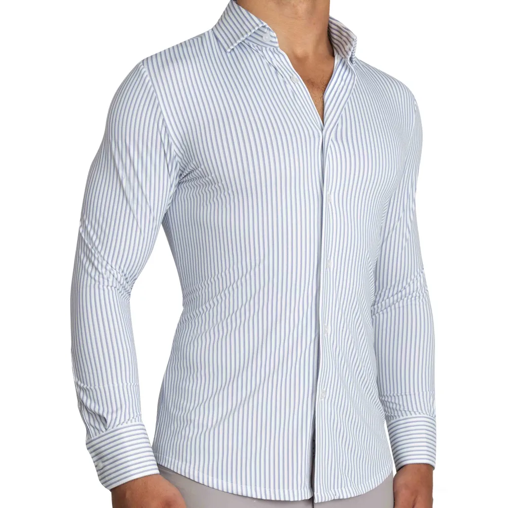 State and Liberty "The Wilfred" Sport Shirt - Blue & White Striped| Casual Long Sleeves|Long Sleeve Button Downs