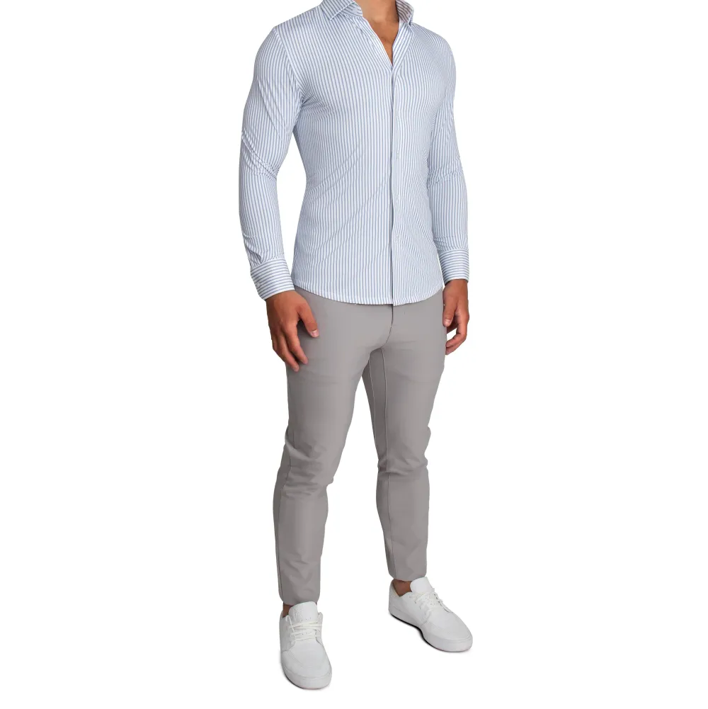 State and Liberty "The Wilfred" Sport Shirt - Blue & White Striped| Casual Long Sleeves|Long Sleeve Button Downs