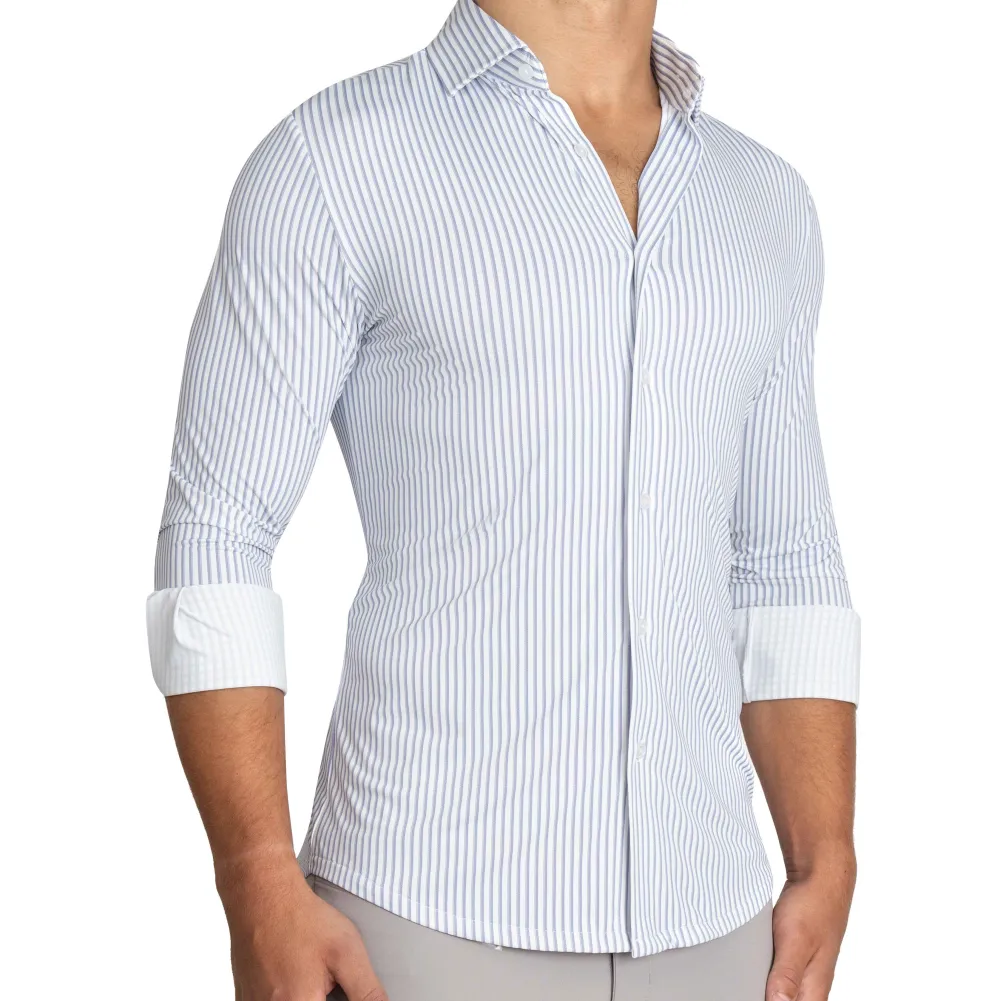 State and Liberty "The Wilfred" Sport Shirt - Blue & White Striped| Casual Long Sleeves|Long Sleeve Button Downs