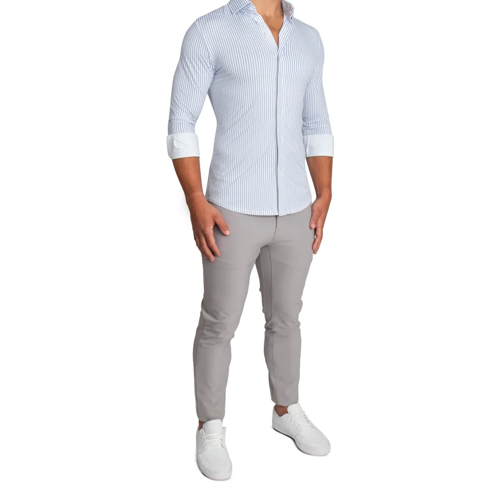 State and Liberty "The Wilfred" Sport Shirt - Blue & White Striped| Casual Long Sleeves|Long Sleeve Button Downs