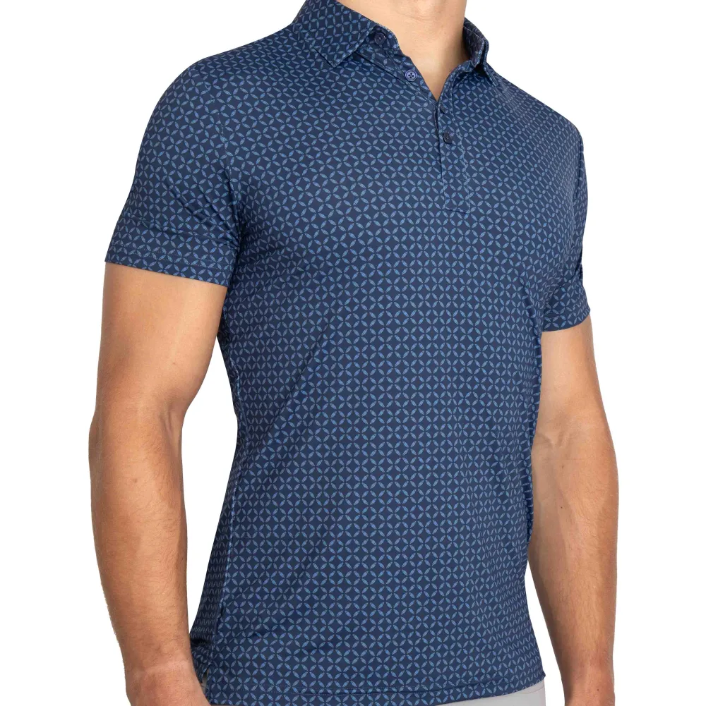 State and Liberty "The Zeus" Diamond Navy & Light Blue Circle Polo| Short Sleeve Button Downs|Polos