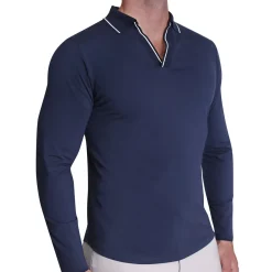 State and Liberty Tipped Long Sleeve Polo - Navy with White| Casual Long Sleeves|Polos