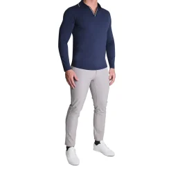 State and Liberty Tipped Long Sleeve Polo - Navy with White| Casual Long Sleeves|Polos