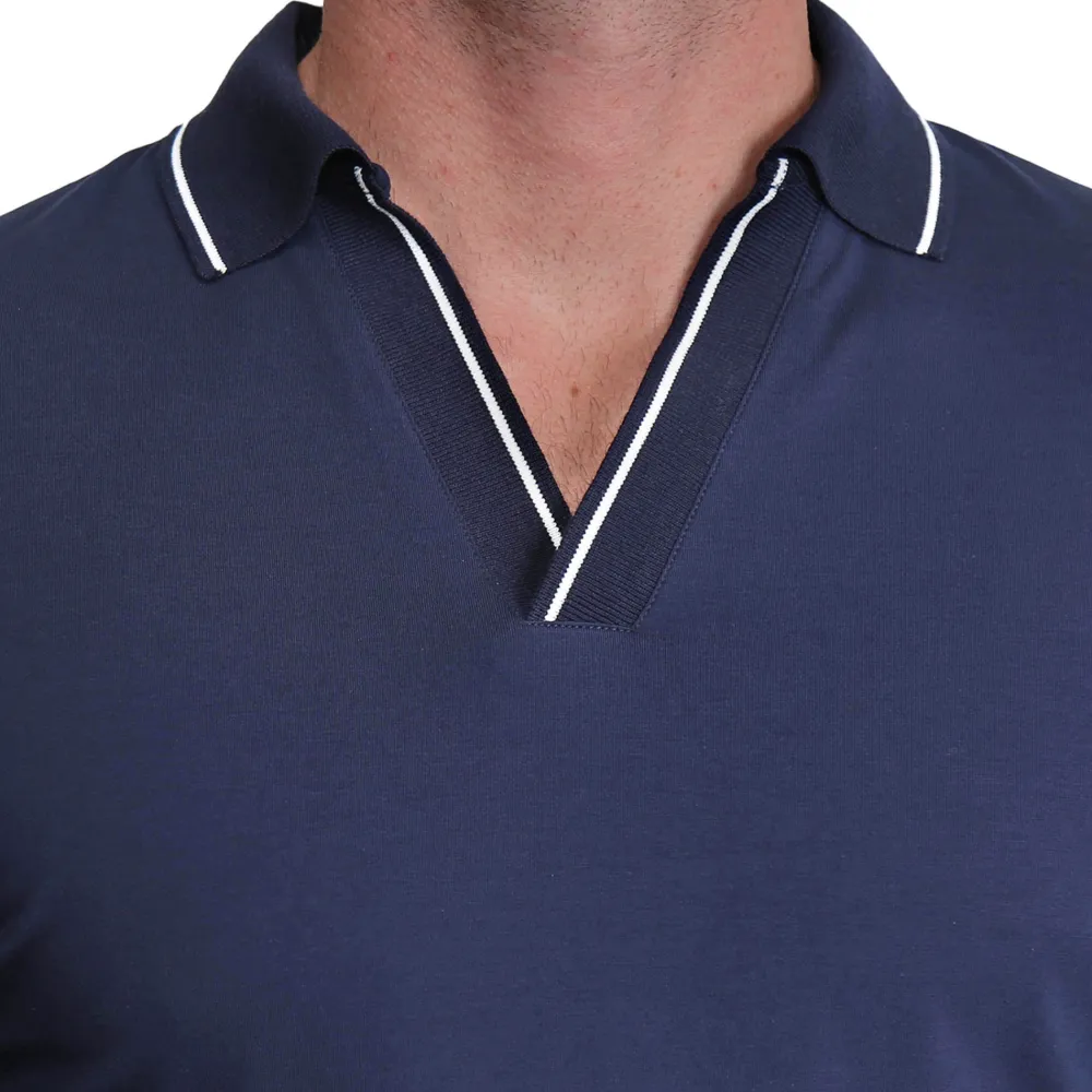 State and Liberty Tipped Long Sleeve Polo - Navy with White| Casual Long Sleeves|Polos