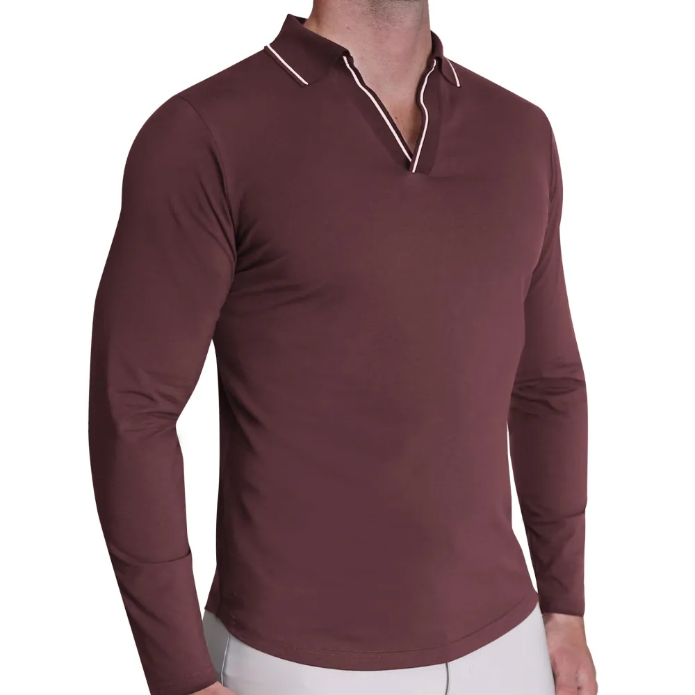 State and Liberty Tipped Long Sleeve Polo - | Casual Long Sleeves|Polos