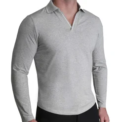 State and Liberty Tipped Long Sleeve Polo - Grey with White| Casual Long Sleeves|Polos