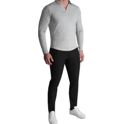 State and Liberty Tipped Long Sleeve Polo - Grey with White| Casual Long Sleeves|Polos