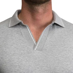 State and Liberty Tipped Long Sleeve Polo - Grey with White| Casual Long Sleeves|Polos