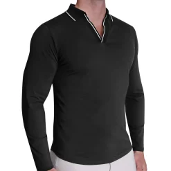 State and Liberty Tipped Long Sleeve Polo - Black with White| Casual Long Sleeves|Polos