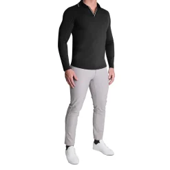 State and Liberty Tipped Long Sleeve Polo - Black with White| Casual Long Sleeves|Polos