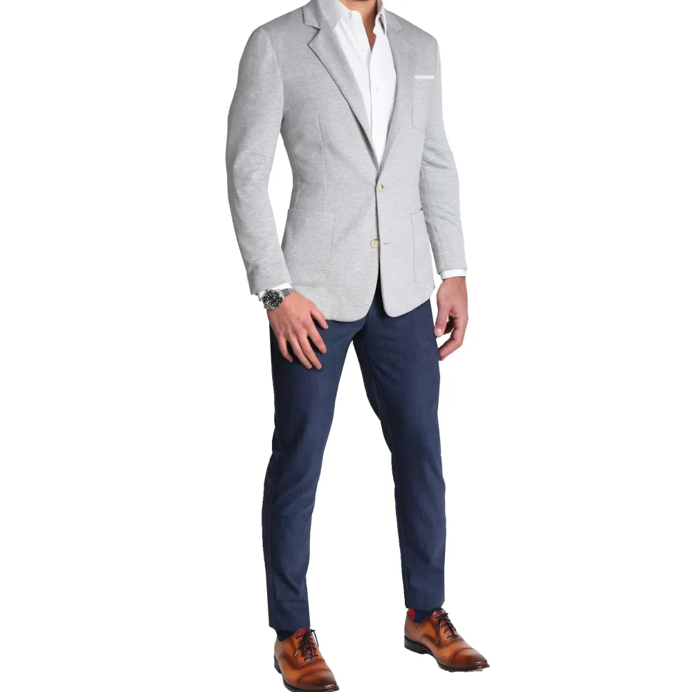 State and Liberty Unstructured Knit Blazer - Heathered Light Grey| Casual Blazers|Blazers