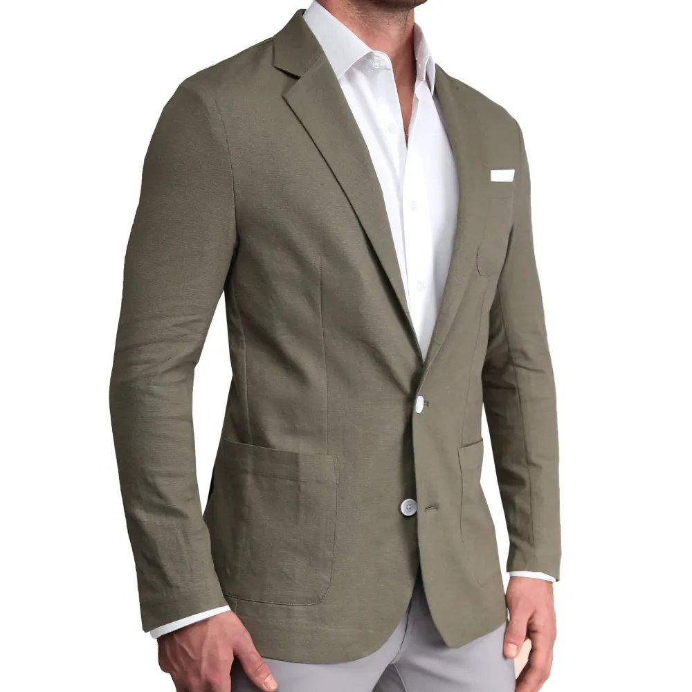 State and Liberty Unstructured Linen Blazer - Dark Olive| Casual Blazers|Blazers